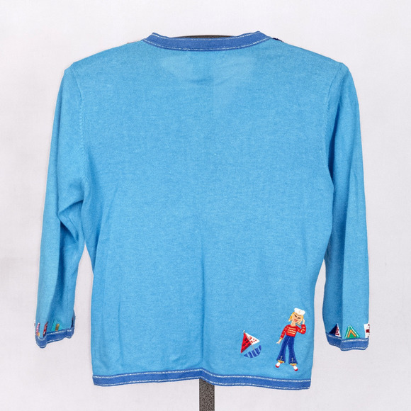 Vintage Jack B Quick Colorful Beaded Embellished Cardigan MEDIUM Nautical Sailor - Picture 6 of 8